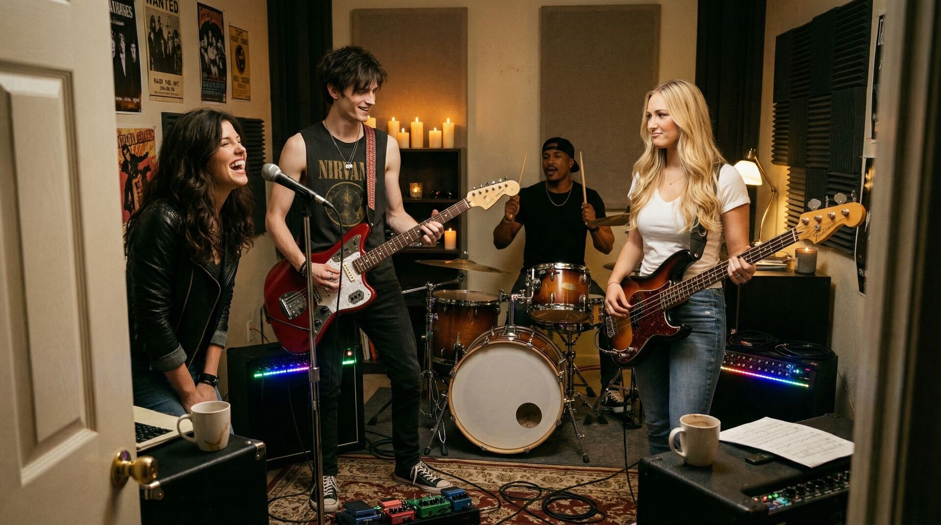 The band rehearsing together