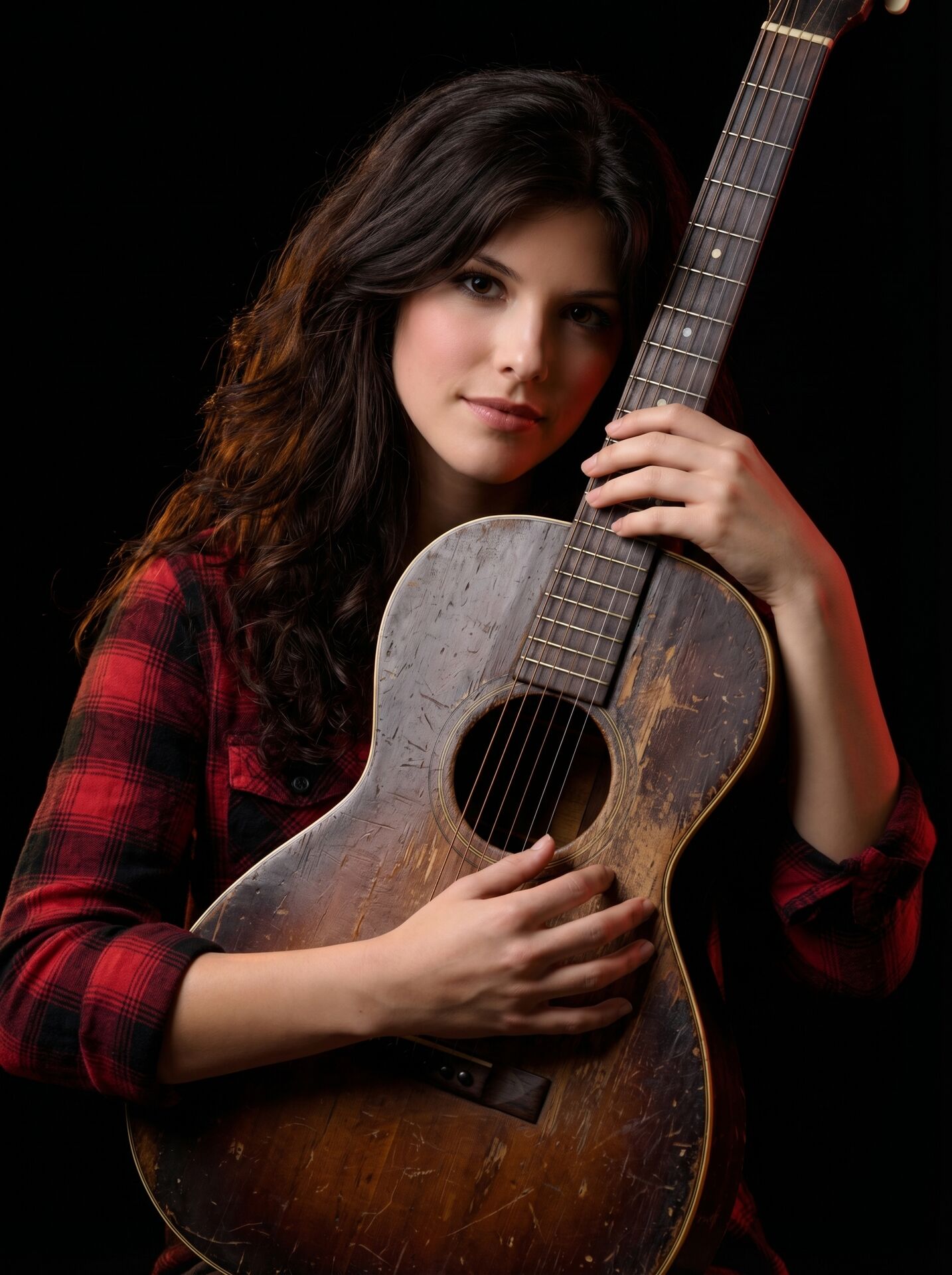 Joan holding an old guitar